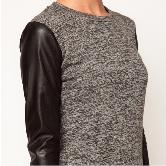 ASOS Faux Leather Sleeve Heather Gray Top A203 - Picture 4 of 8
